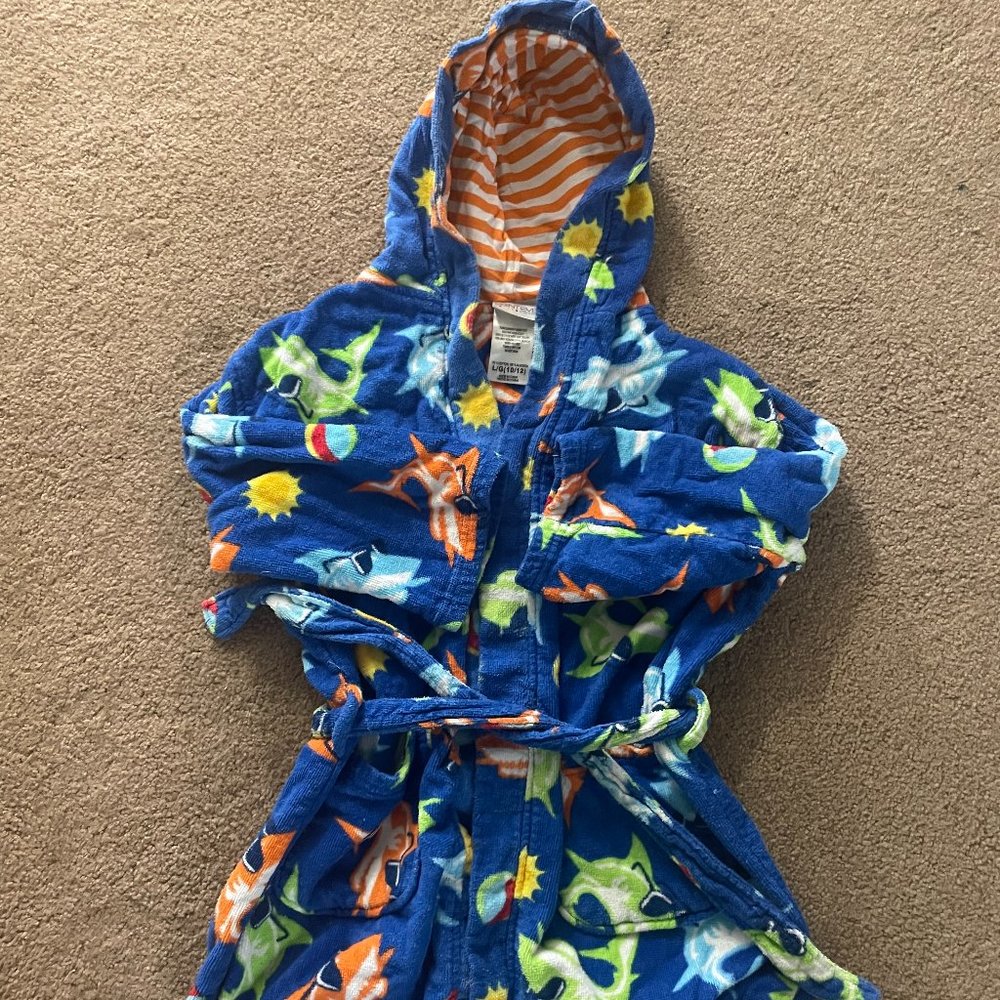 Kids Blue Hooded Swim Coverup with Shark Print